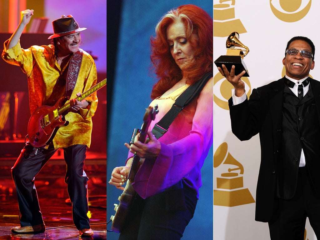 Carlos Santana, Bonnie Raitt and Herbie Hancock are among former Grammy winners who have attacked the awards' organisers over the controversial decision