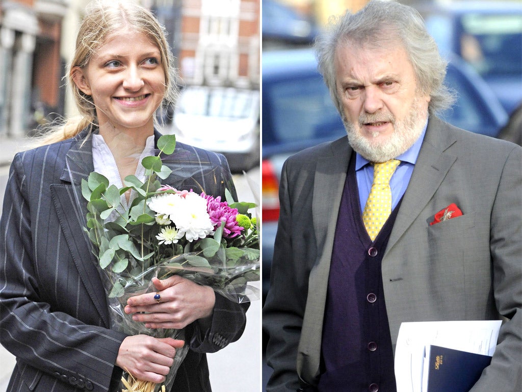 Katia Zatuliveter said she was 'very happy'; she was suspected of spying following an affair with Mike Hancock, right, on the Defence Select Committee