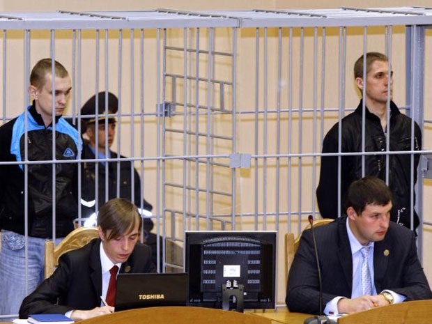 A court in Belarus sentenced two men to death today for carrying out a bomb attack at a metro station