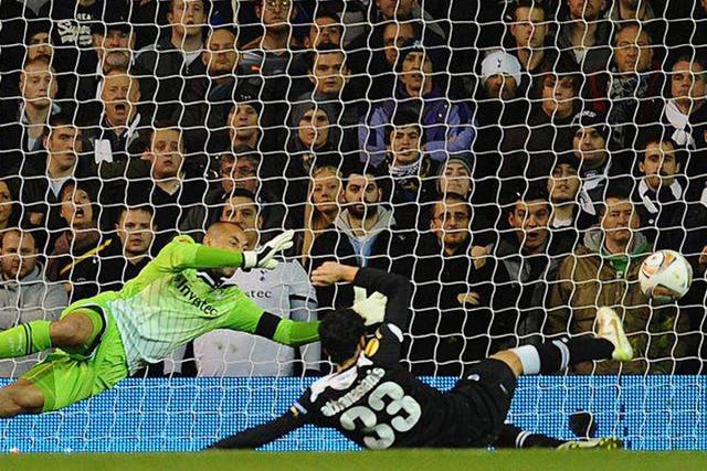 Stefanos Athanasiadis of PAOK scores their second goal against Spurs 