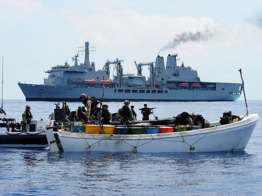 Fort Victoria's Royal Marines board and search a whaler boat about 350 nautical miles from the Somali coast