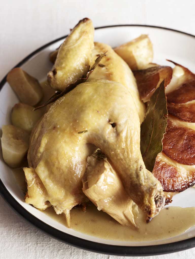 Roast chicken with garlic and bay