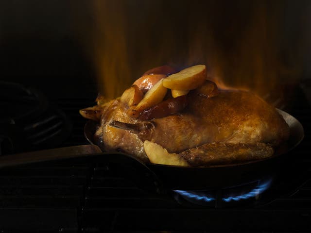 Roast duck with apples and cider brandy
