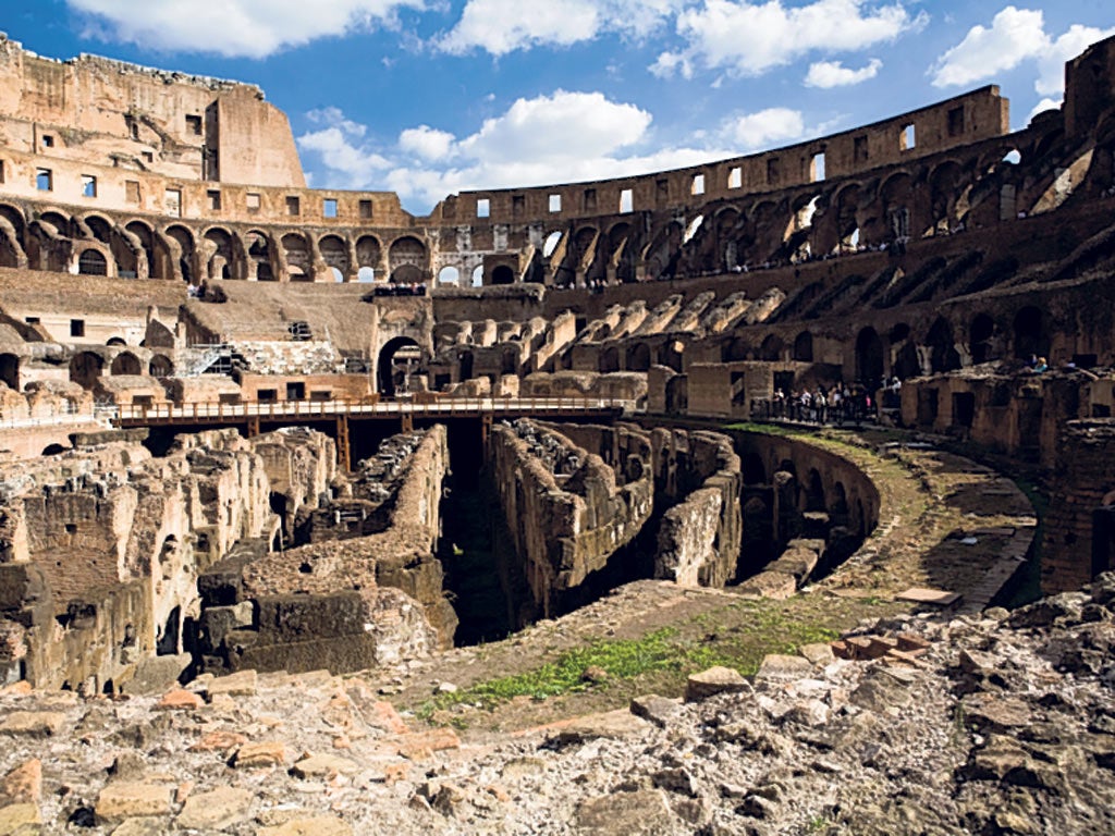 The interior walls of the Colosseum