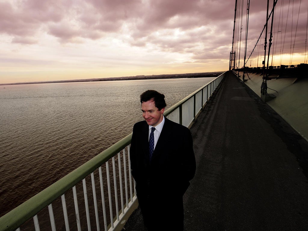 The Humber Bridge made a gloomy backdrop for George Osborne yesterday,