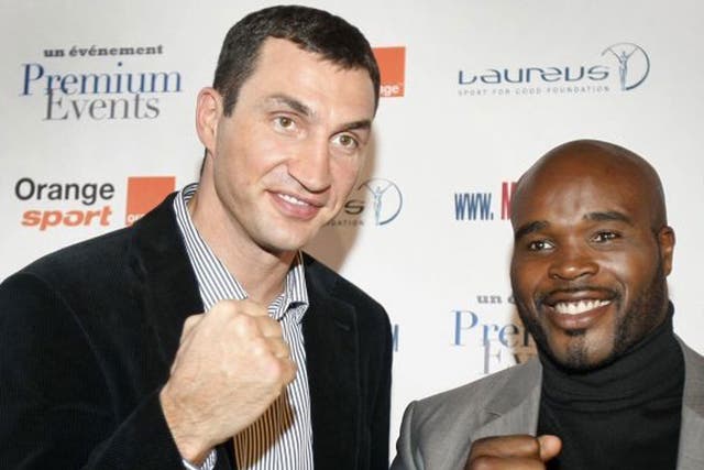 Klitschko, left, and Mormeck at a press conference last month