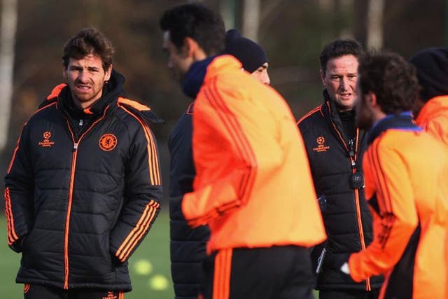 Chelsea manager Andre Villas-Boas watches a training session at
Cobham yesterday
