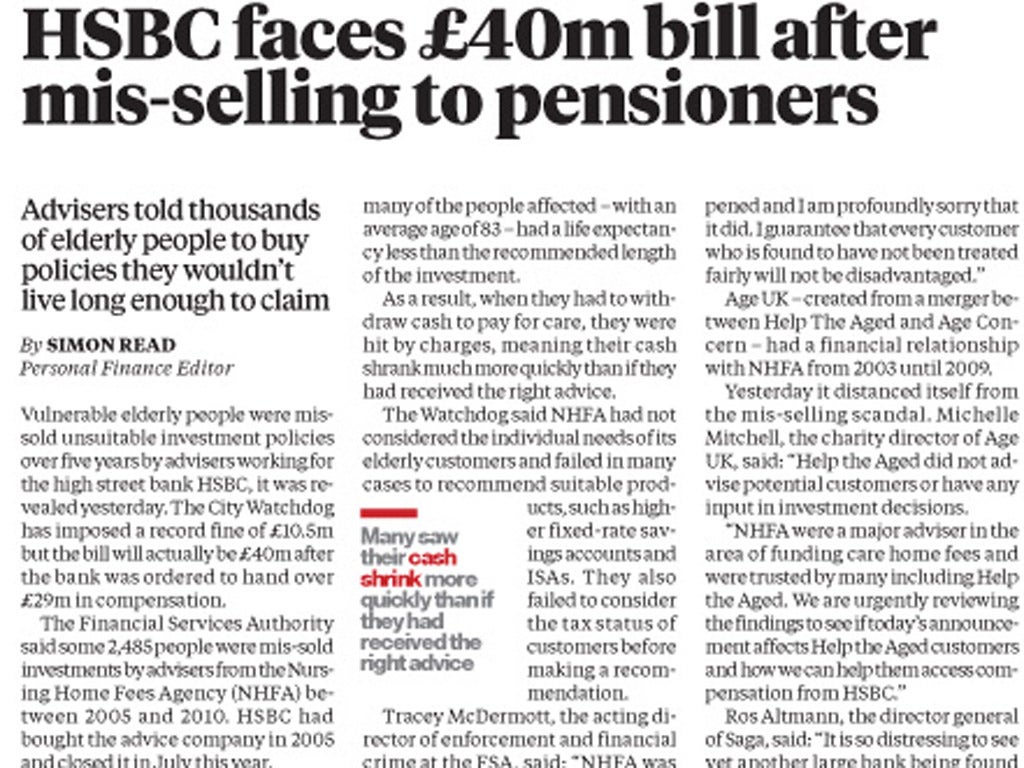 How The Independent reported HSBC's record fine yesterday
