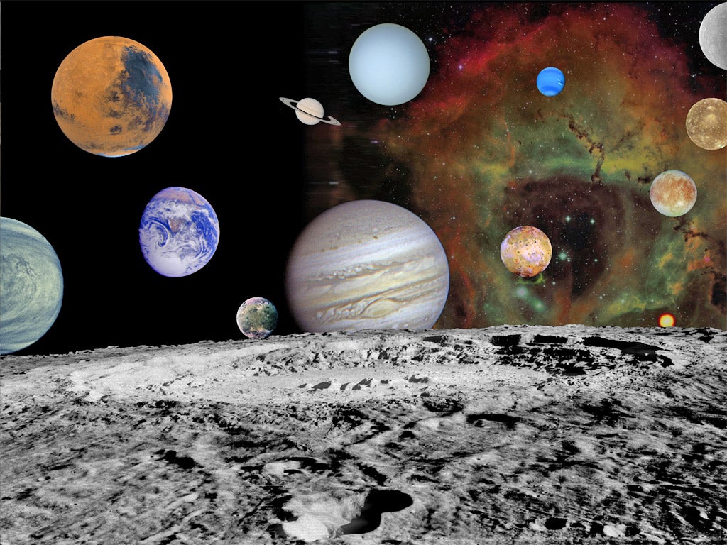 A montage of images taken by the Voyager spacecraft