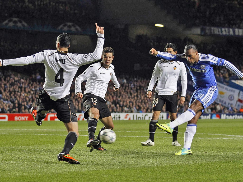 Didier Drogba fires home the first of his two goals last night