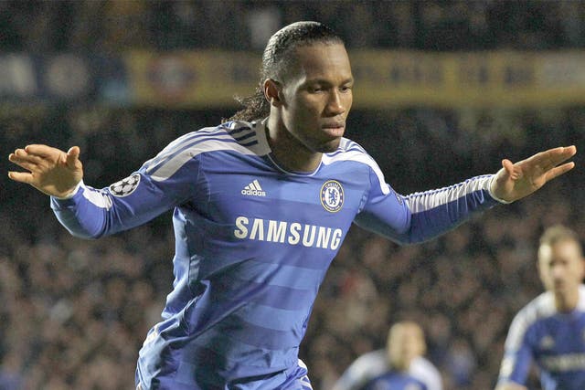 Didier Drogba celebrates giving Chelsea the lead on a night when he was back to his best