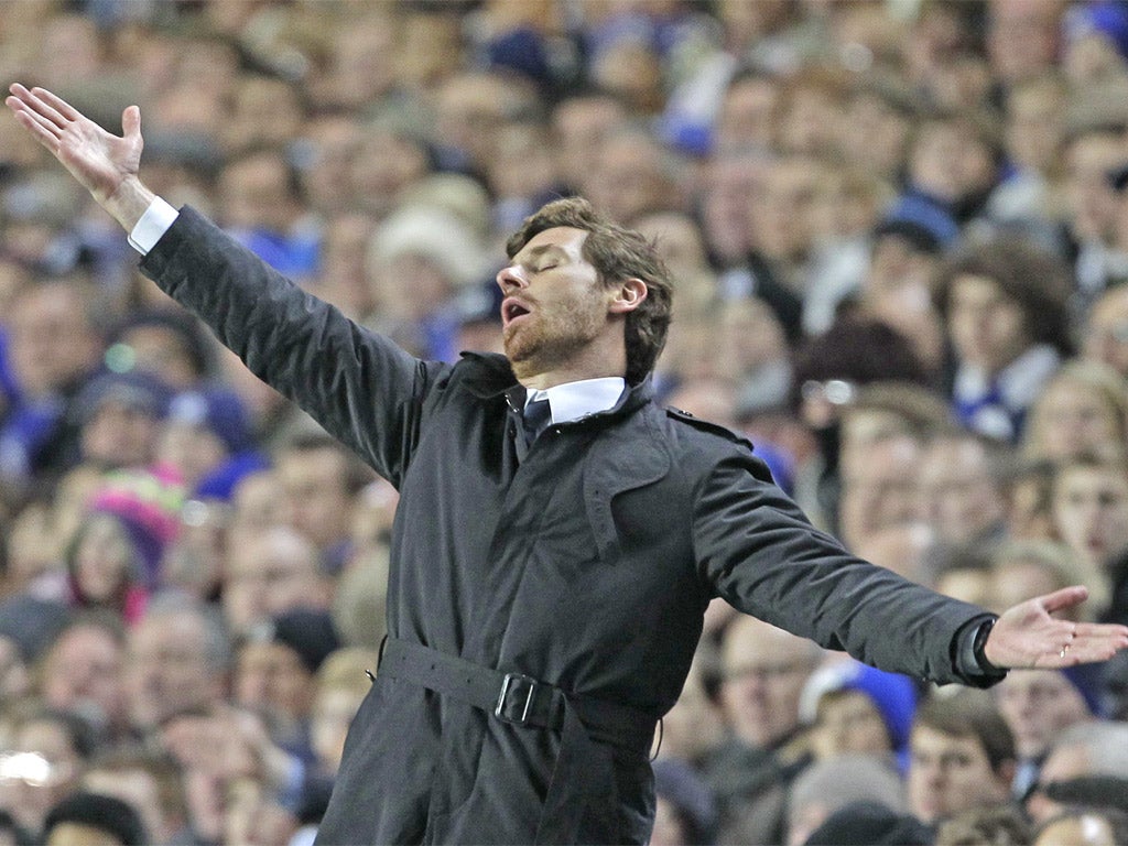 Andre Villas-Boas gesticulates during the victory over Valencia... but the media were in his sights after the match
