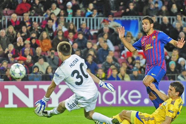 Barcelona's Martin Montoya scores against BATE Borisov on Tuesday