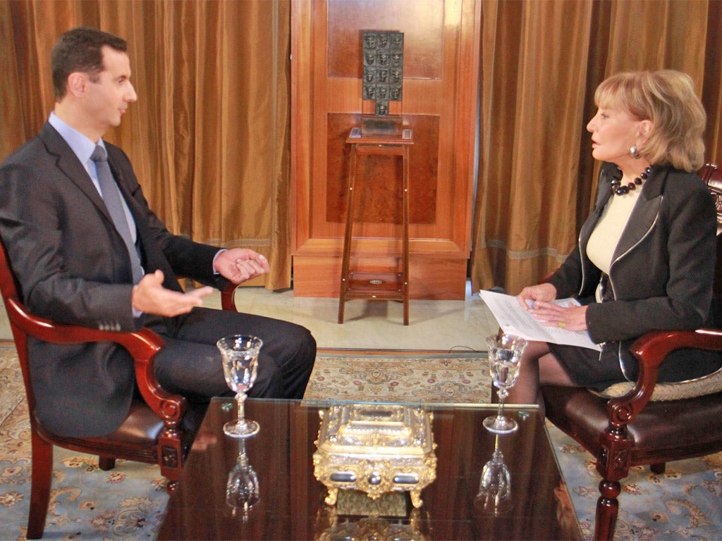 Syrian President Bashar Al-Assad speaking with ABC News Anchor Barbara Walters