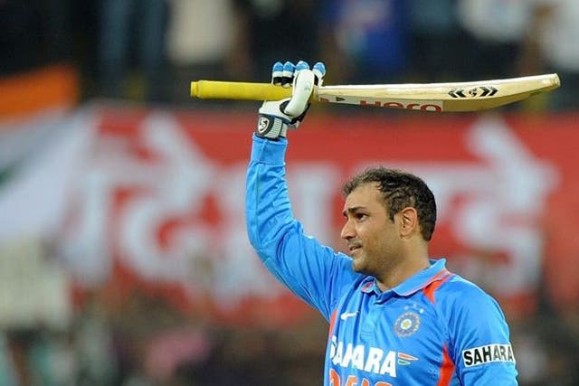 Virender Sehwag plundered 219 from 149 balls against West Indies in Indore
