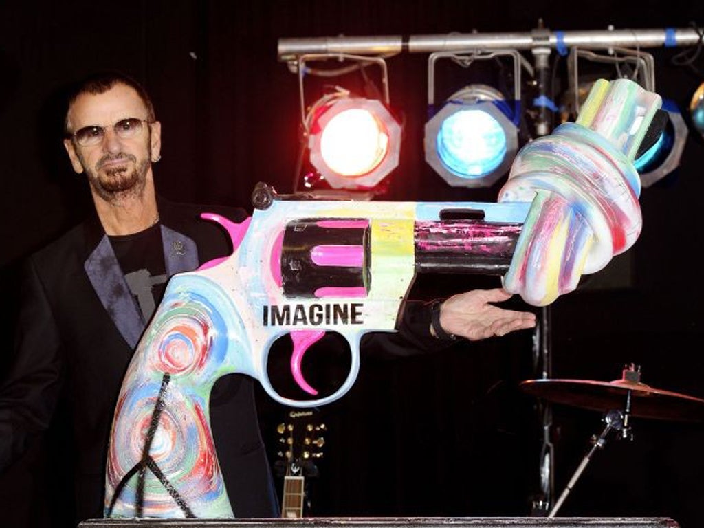 Ringo Starr with his Knotted Gun tribute to John Lennon