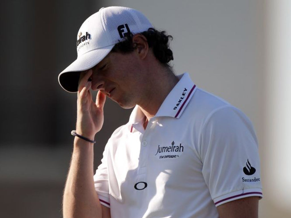 Rory McIlroy feels the heat in Dubai yesterday