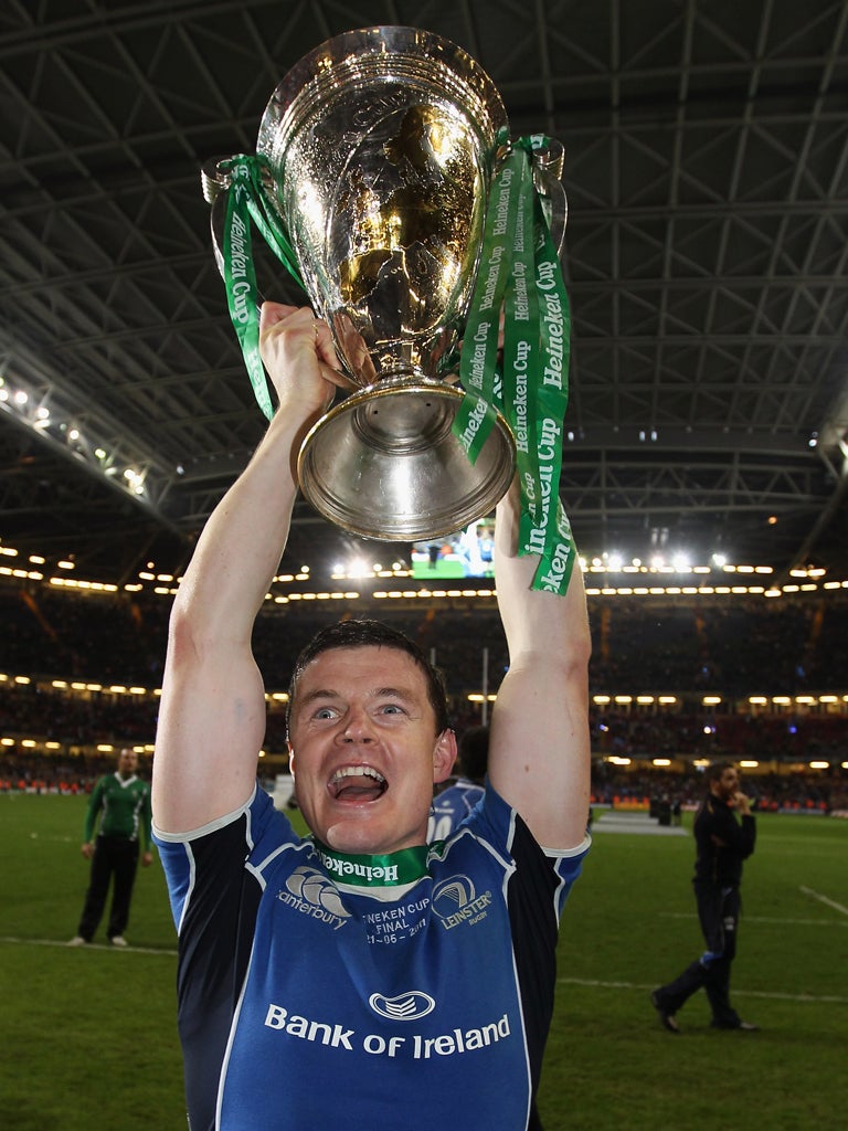 Brian O'Driscoll celebrates Leinster's Heineken Cup victory last May