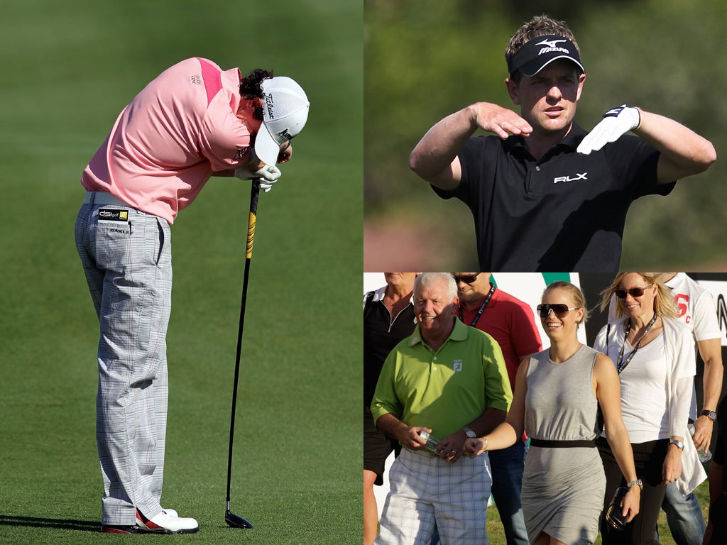 McIlroy (left) could not match Luke Donald (top) but at least had Caroline Wozniacki for support