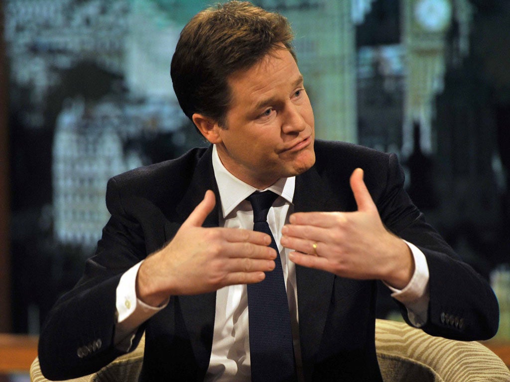Nick Clegg on The Andrew Marr Show yesterday. He said there was ‘nothing bulldog about Britain ... not being taken seriously in Washington’