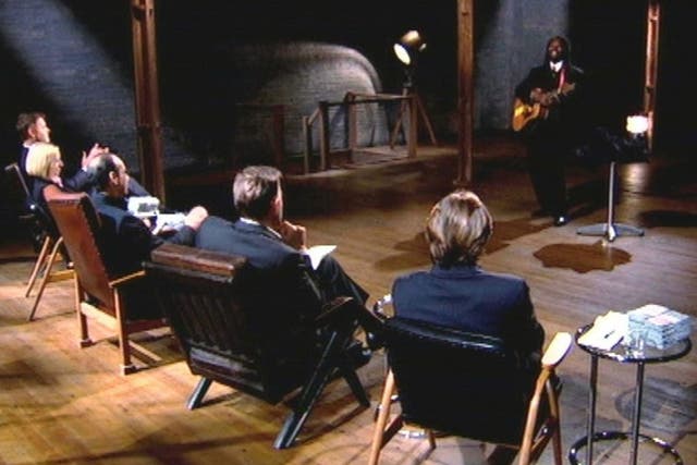 Multi Millionaires Richard Farleigh, Duncan Bannatyne, Theo Paphiitis, Deborah Meaden and Peter Jones evaluate the investment potential of an idea pitched by a budding entrepreneur, on the  BBC2 programme ' Dragon's Den'.