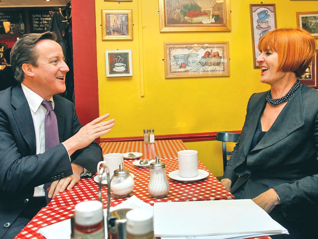 Mary Portas with David Cameron in Camden yesterday at the launch of her report into British retail