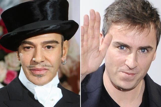 John Galliano worked at Dior for 15 years before being sacked last March after a racist outburst; right, Raf Simons