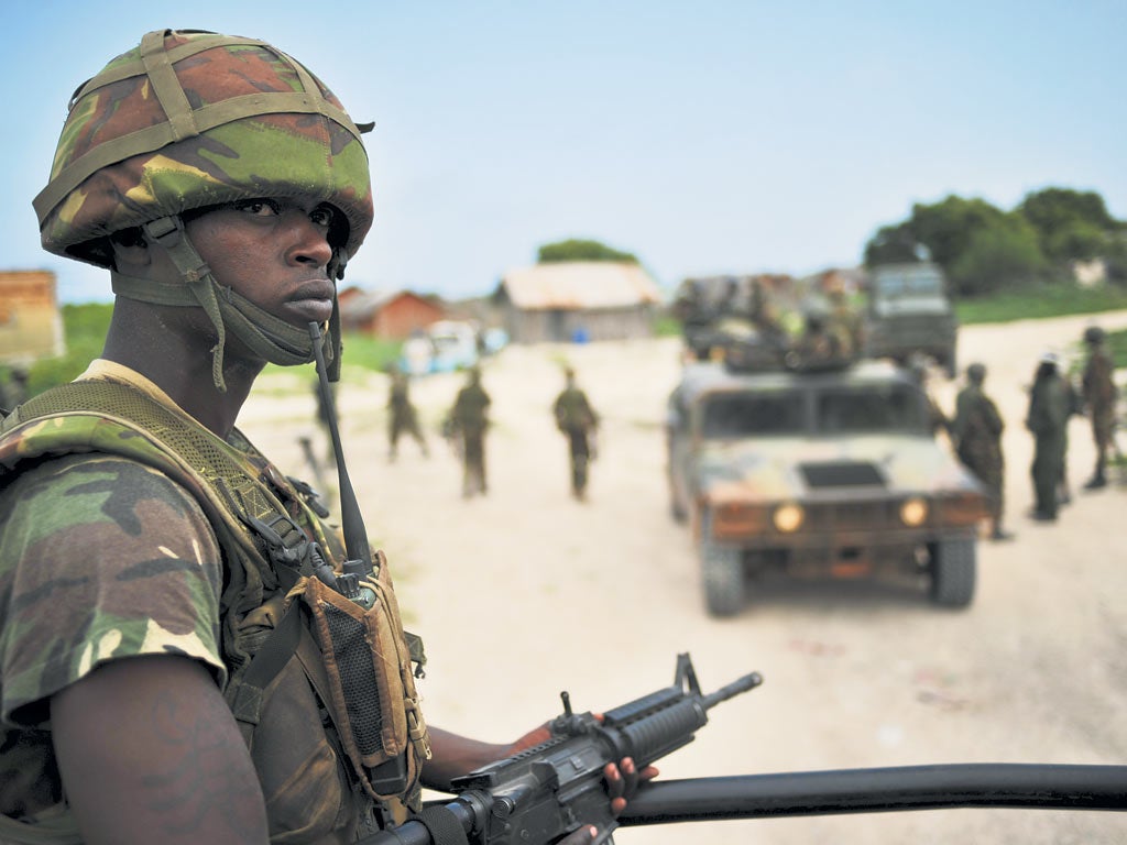 A Kenyan Defence Force soldier in Ras Kamboni, southern Somalia