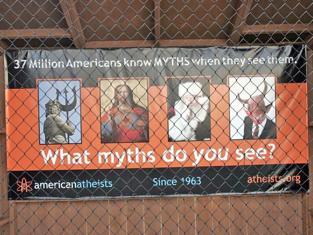 An atheist billboard greets passers-by in Palisades Park,
Santa Monica
