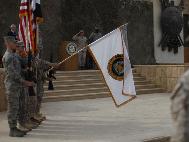 US troops lowered the flag today to mark the end of the Iraq war