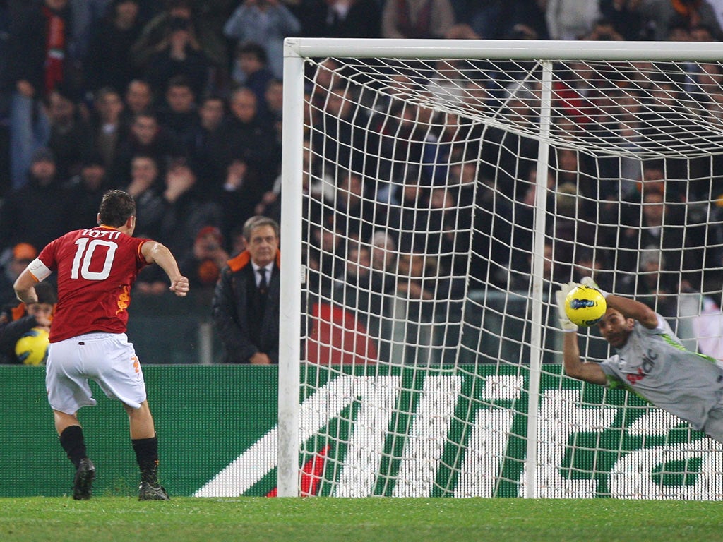 Francesco Totti saw his effort from the spot saved against Juventus