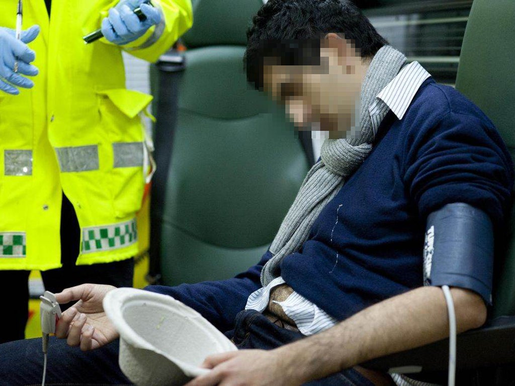 A patient in the field hospital at Liverpool Street Station last year during the busiest night for City workers’ alcohol-fuelled Christmas celebrations