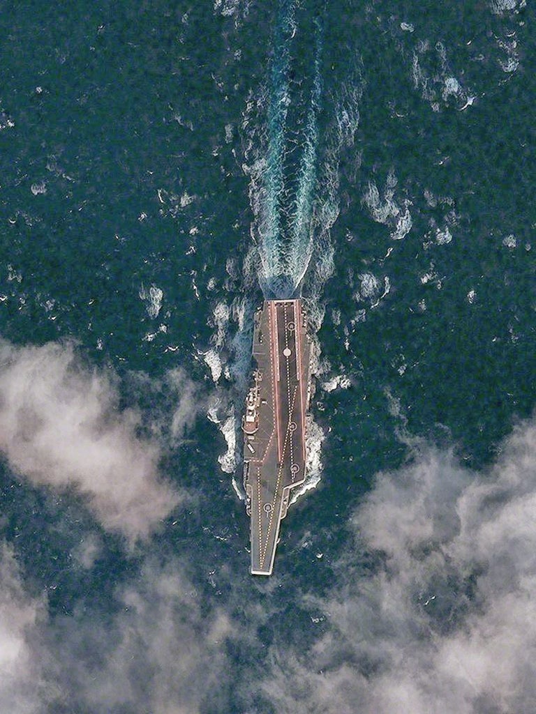An image of China’s first aircraft carrier during its sea trials in the Yellow Sea has been captured by a commercial US satellite company