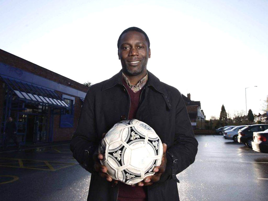 Dennis Bailey in Solihull yesterday with the match ball from the United game