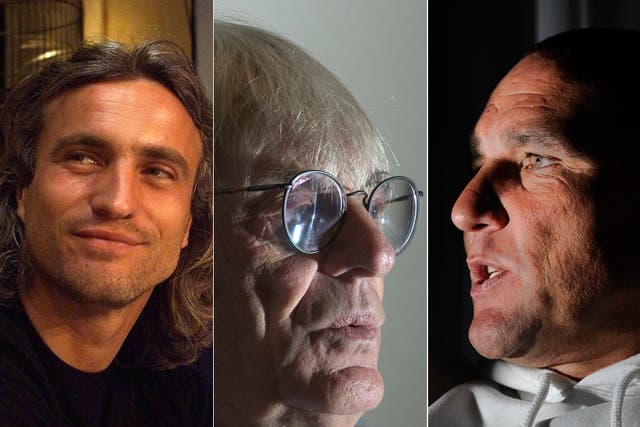 <p>From l-r: David Ginola, Bernie Ecclestone and Vinnie Jones are just a few of the sporting personalities Brian Viner has interviewed</p>