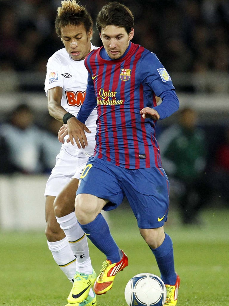 <p>Lionel Messi brushed aside the Santos prodigy Neymar on Sunday</p>