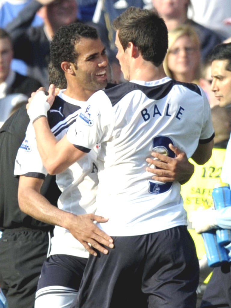 Sandro celebrates his spectacular volley against Chelsea last season with Spurs team-mate Gareth Bale
