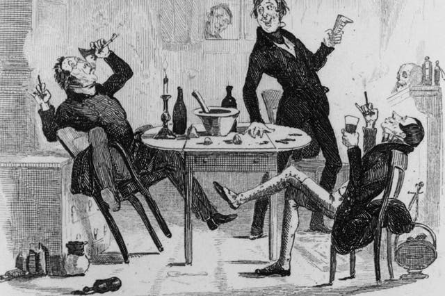 <p>High spirits: 'Conviviality at Bob Sawyer's: Three Men Enjoying a Drink' (c1836) by</p><p>Phiz from 'The Pickwick Papers' </p>