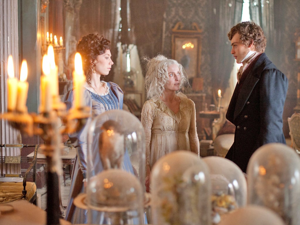 Vanessa Kirby in ‘Great Expectations’ as Estella, with Gillian Anderson as Miss Havisham and Douglas Booth as Pip