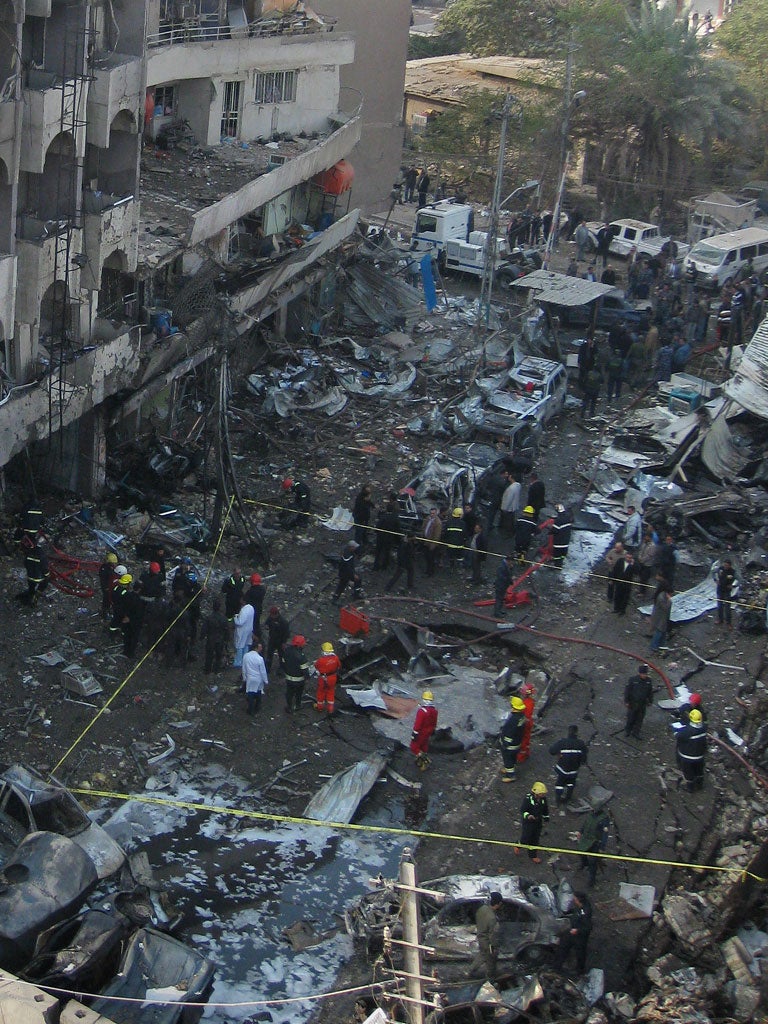 The crater left by a car bomb in the Karada district of Baghdad
