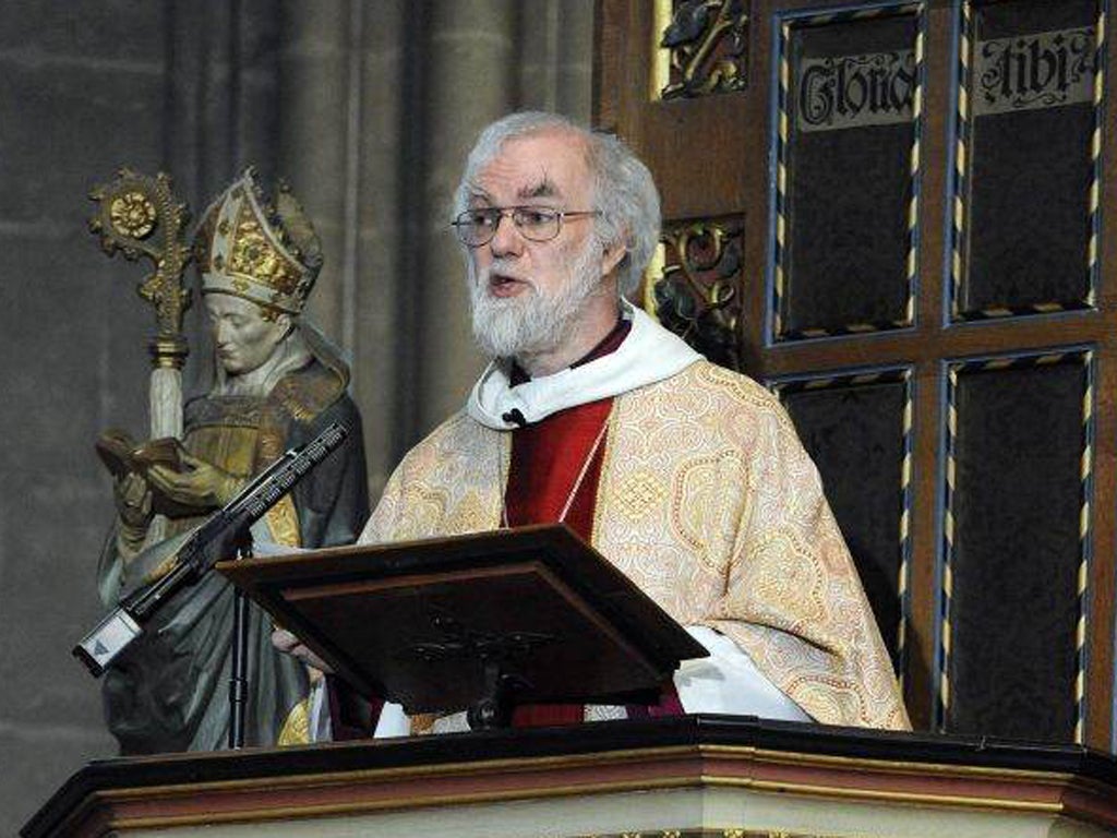 Rowan Williams appealed to those congregated at Canterbury Cathedral to learn lessons about "mutual obligation" from the events of the past year.