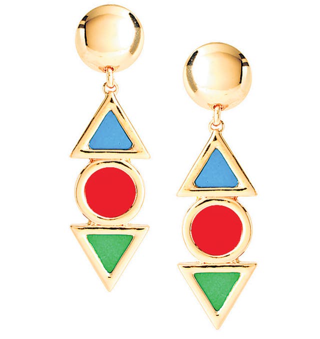 <p><strong>1. Geometric gold</strong></p>
<p><strong>£15, asos.com</strong></p>
<p>Bright and bold, these geometric shapes and poster-paint colours will stand out against either a dark or colourful outfit.</p>