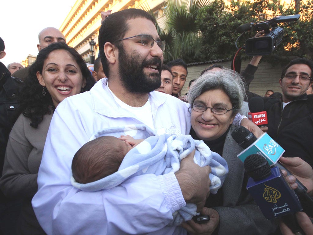 Alaa Abdel-Fatah met his baby son for the first time on his release