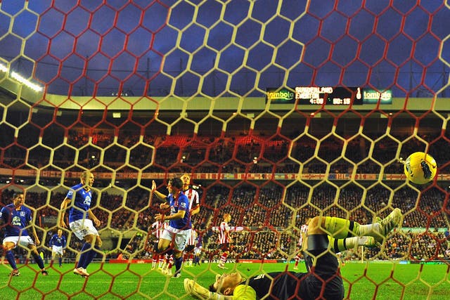 Leighton Baines scores from the penalty spot past Sunderland keeper Kieran Westwood