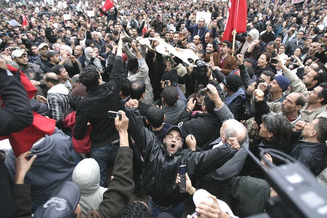 Protesters gather at the headquarters of Tunisia’s former
ruling party last January