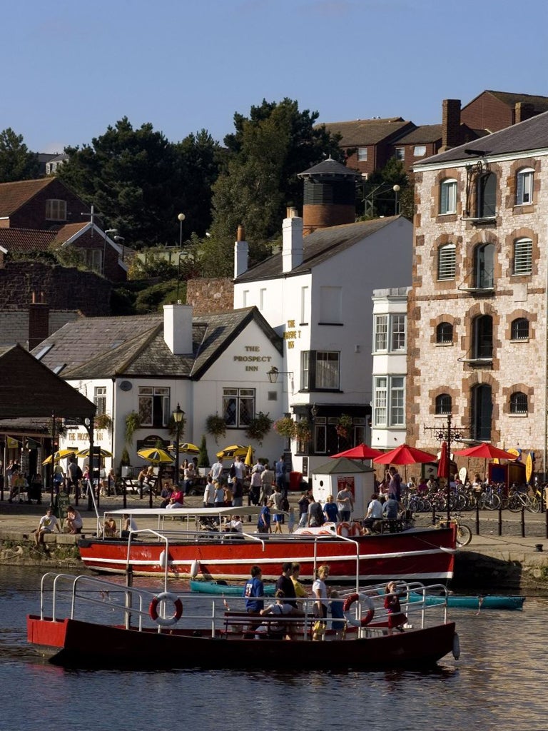 The quay area of Exeter, Devon, a city that has become a heaving success