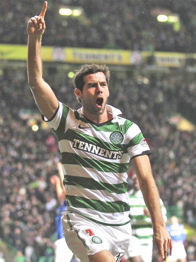 Joe Ledley celebrates heading Celtic's winner in the 52nd minute last night