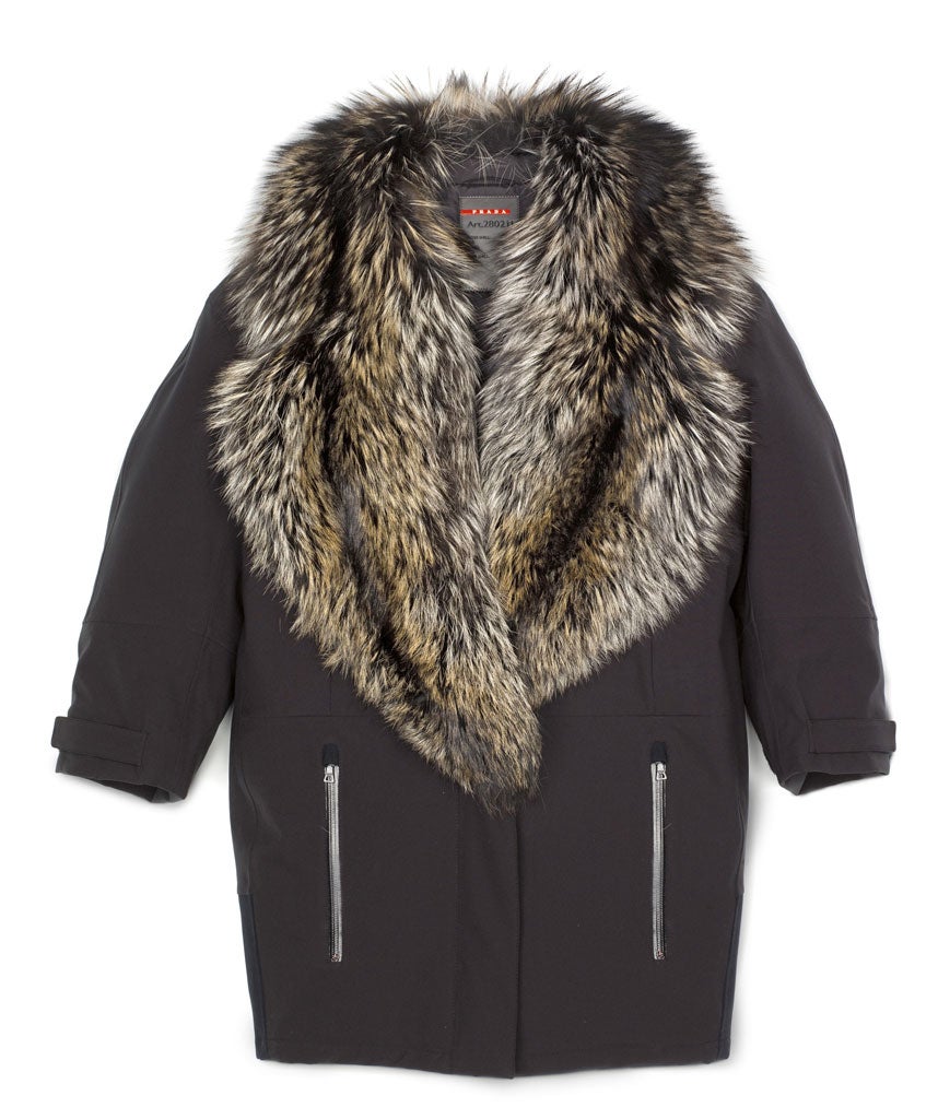 Faux fur pocket ski jacket, £990, prada.com