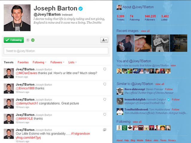 A view of Joey Barton's Twitter account