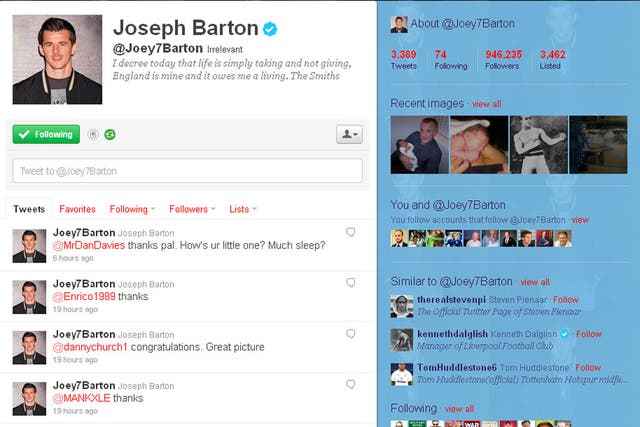 A view of Joey Barton's Twitter account